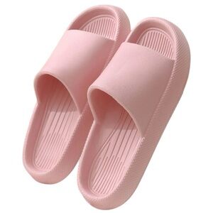 Women's Solid Pink Slides Lightweight Open Toe Slip On Shoes